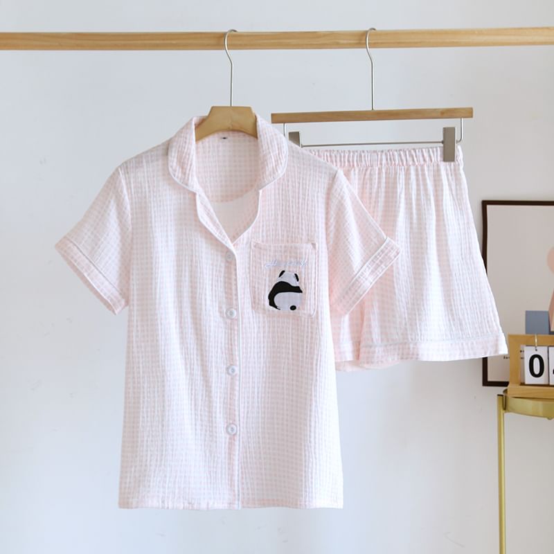 MelMount - Bijpassende pyjamaset voor koppels: geruite top met korte mouwen + shorts (verschillende ontwerpen)