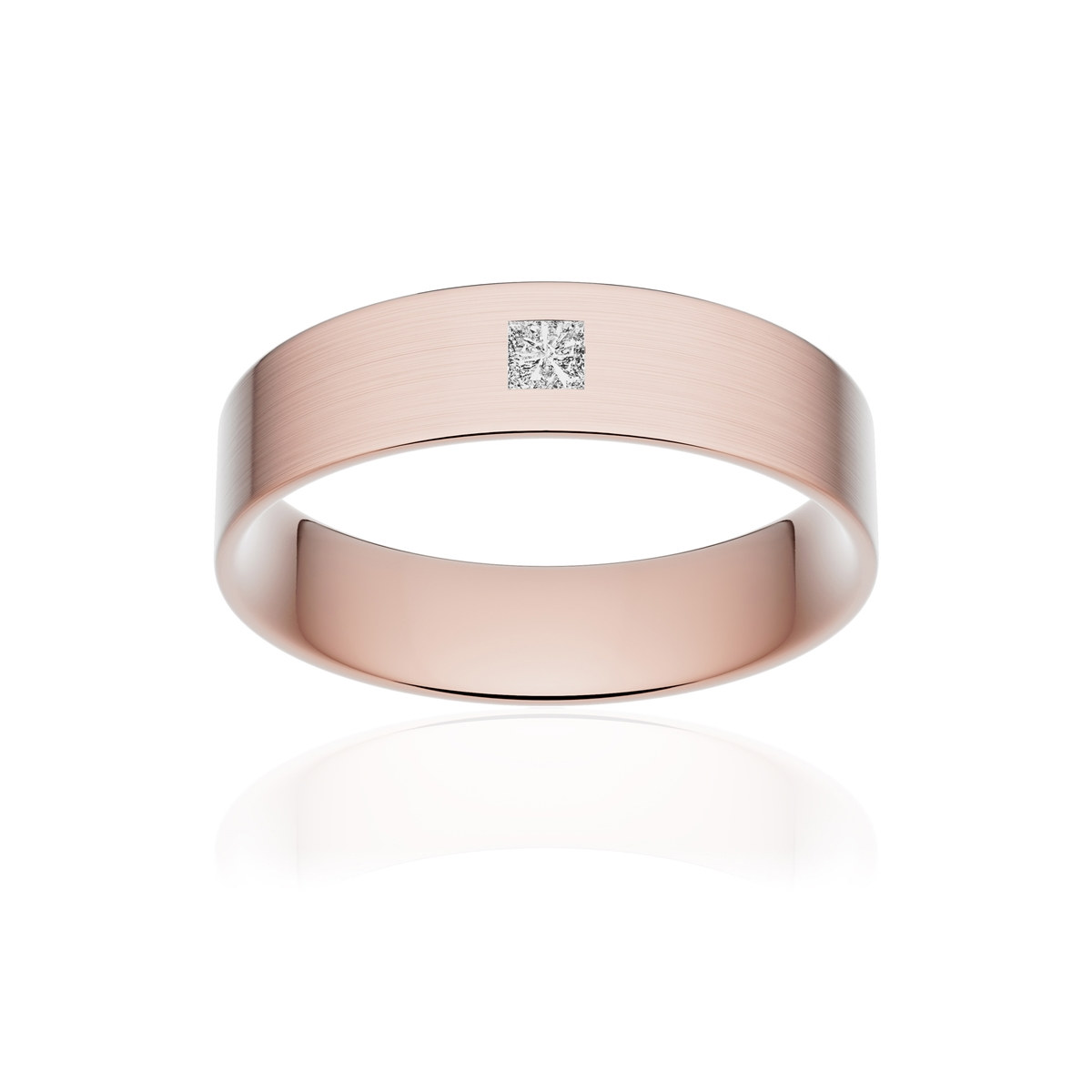 Alliance or 375 rose brossé ruban plat confort 5mm diamant princesse