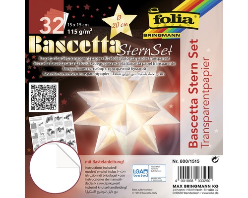 Bascetta sterrenset, transparant papier 15x15 cm wit