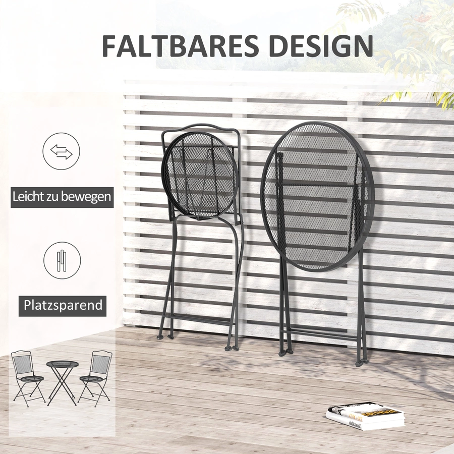 Outsunny Gartenmöbel-Set mit 2 Stühle schwarz