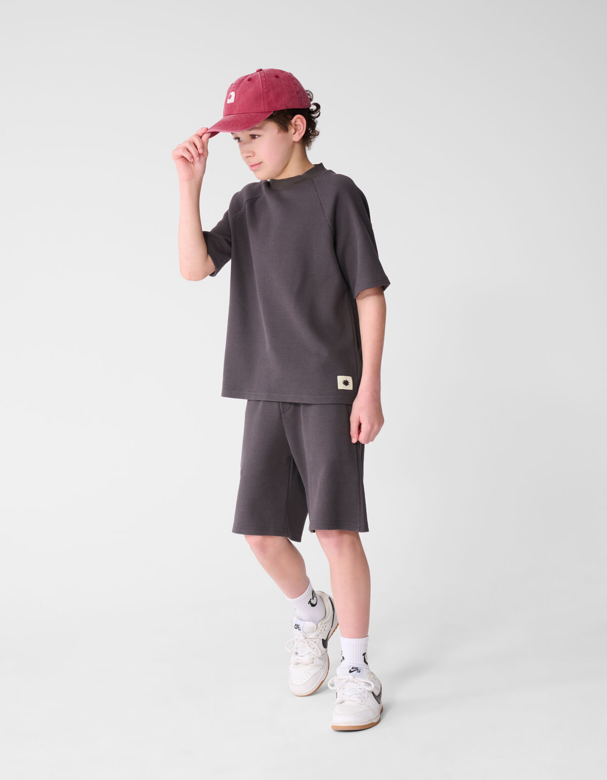 Waffle Structuur Short Donkergrijs