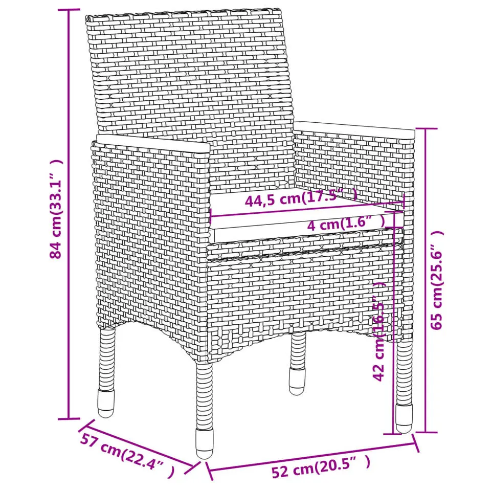 vidaXL - Tuinset - Zwart - Poly rattan - 3 stuks