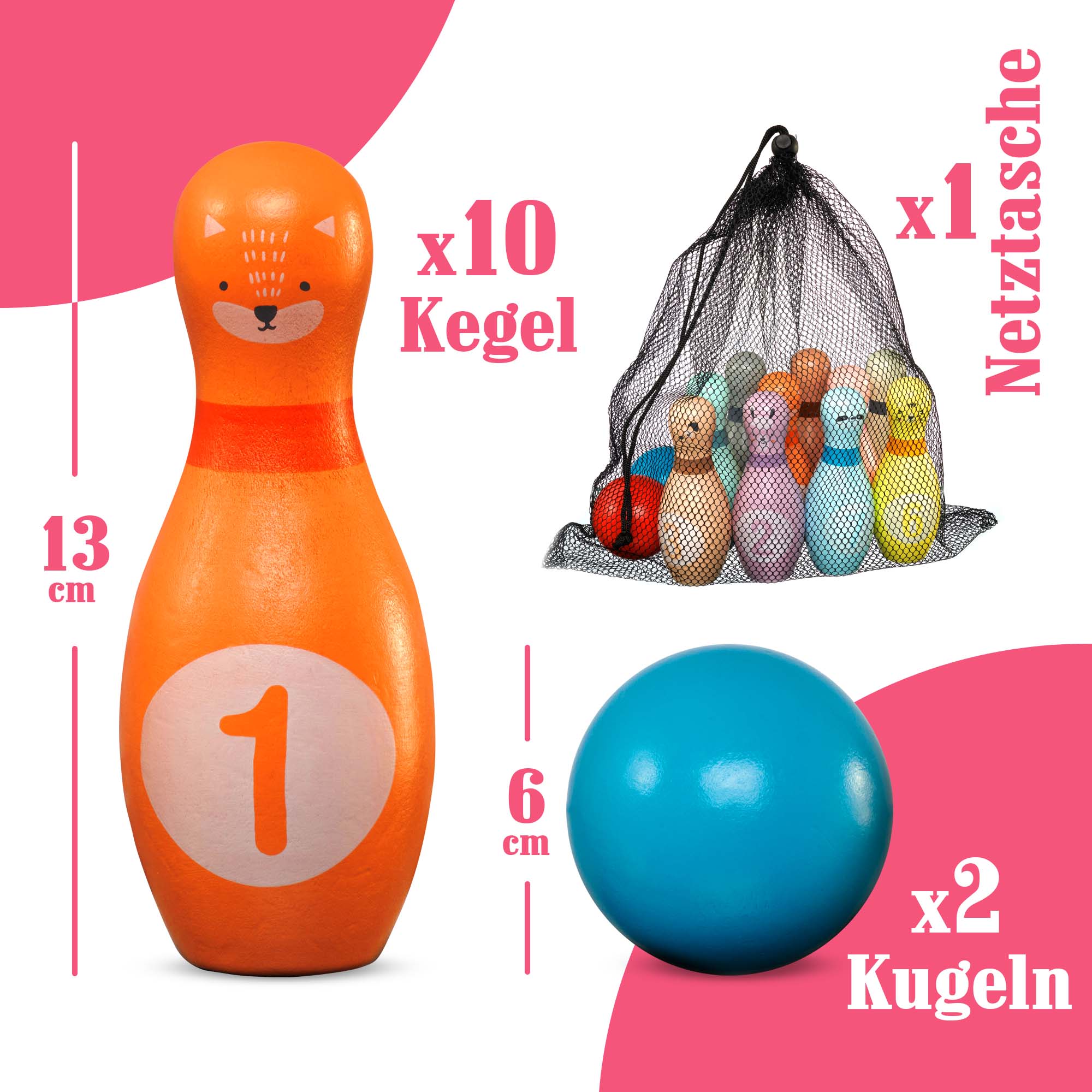 Pink Papaya Kegelspiel für Kinder Kids Bowling Animals
