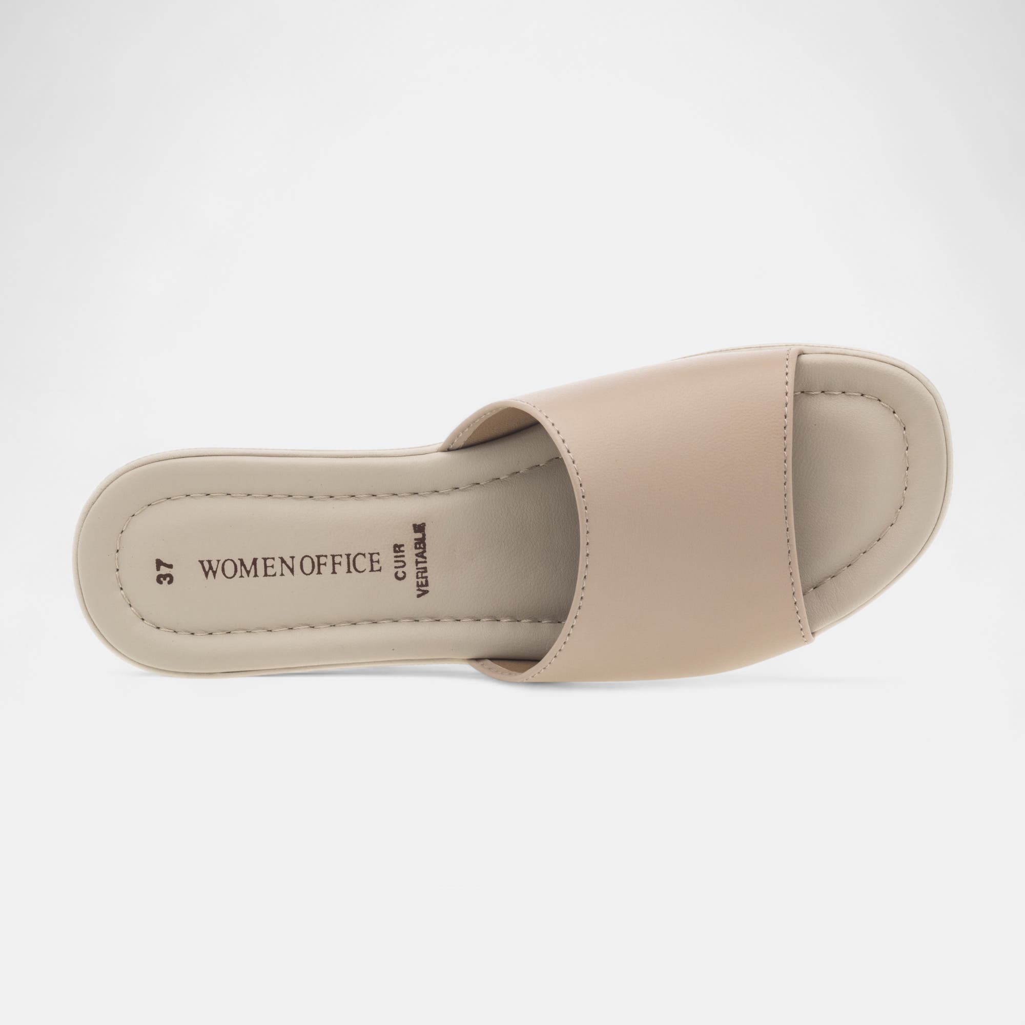 Mules à talon compensé Femme en cuir beige