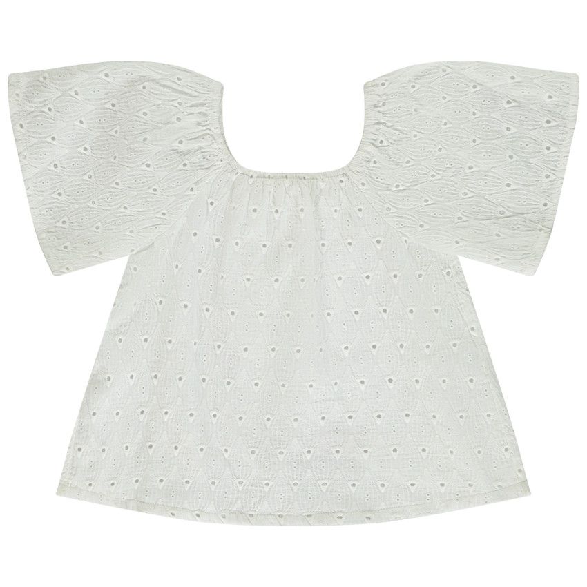 Top en broderie anglaise avec dos croisé pour fille - Blanc