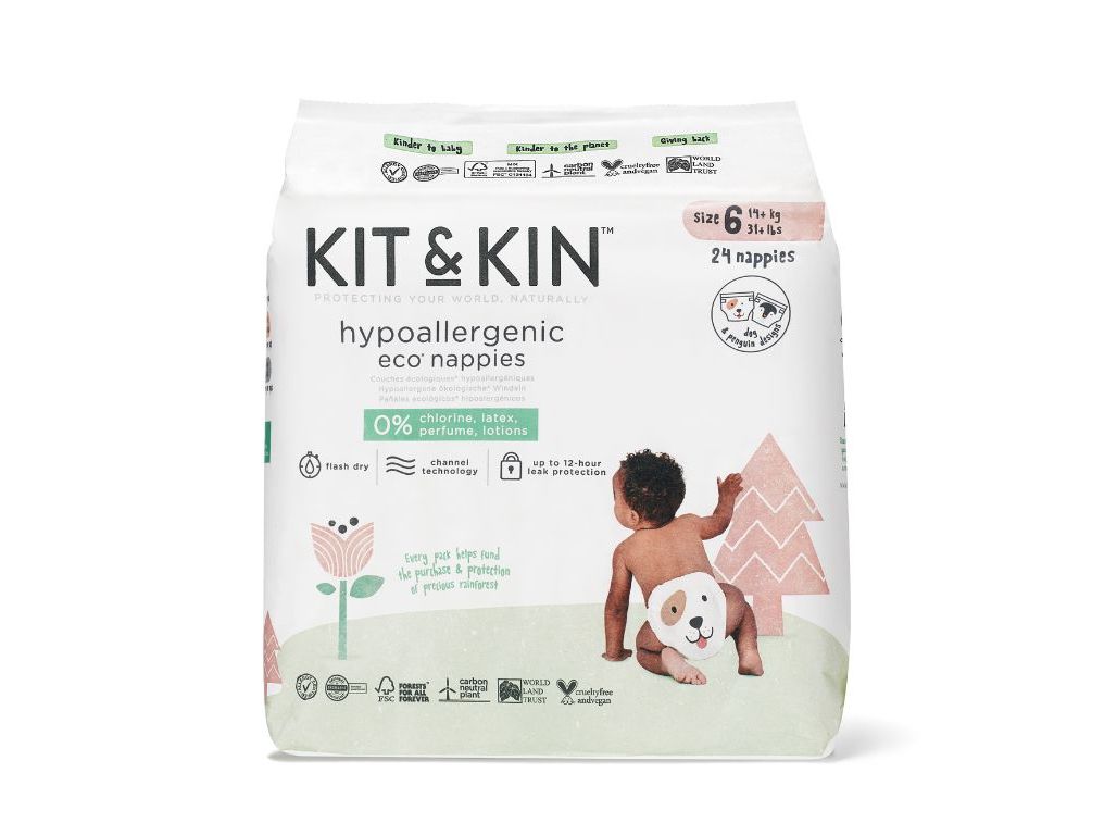 FRALDAS ECOLÓGICAS KIT & KIN HIPOALERGENICAS T6 14KG  24 UN