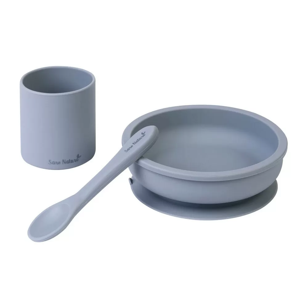 SARO BABY Silicone Spisesæt - Mist Blue - 1 stk.