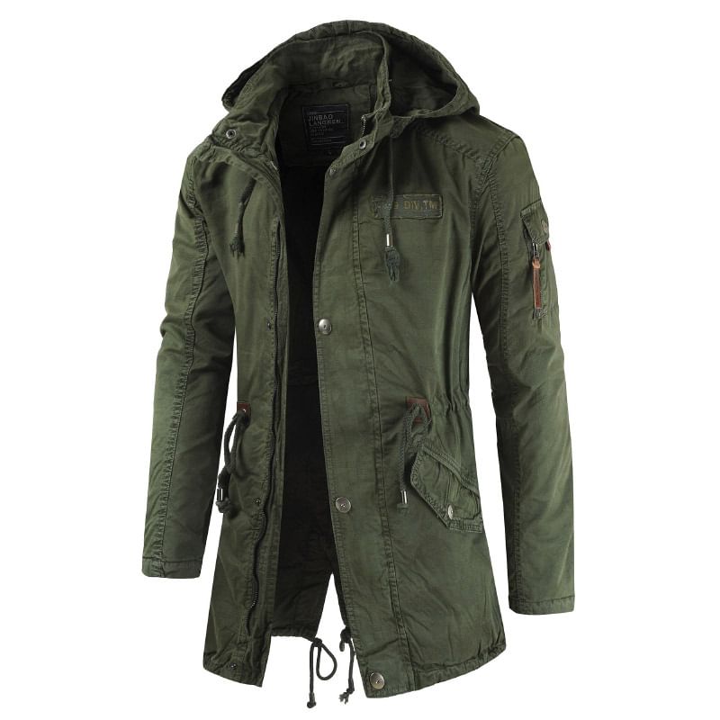 FORSETI - Trenchcoat met opstaande kraag, capuchon, trekkoord in de taille en ritssluiting
