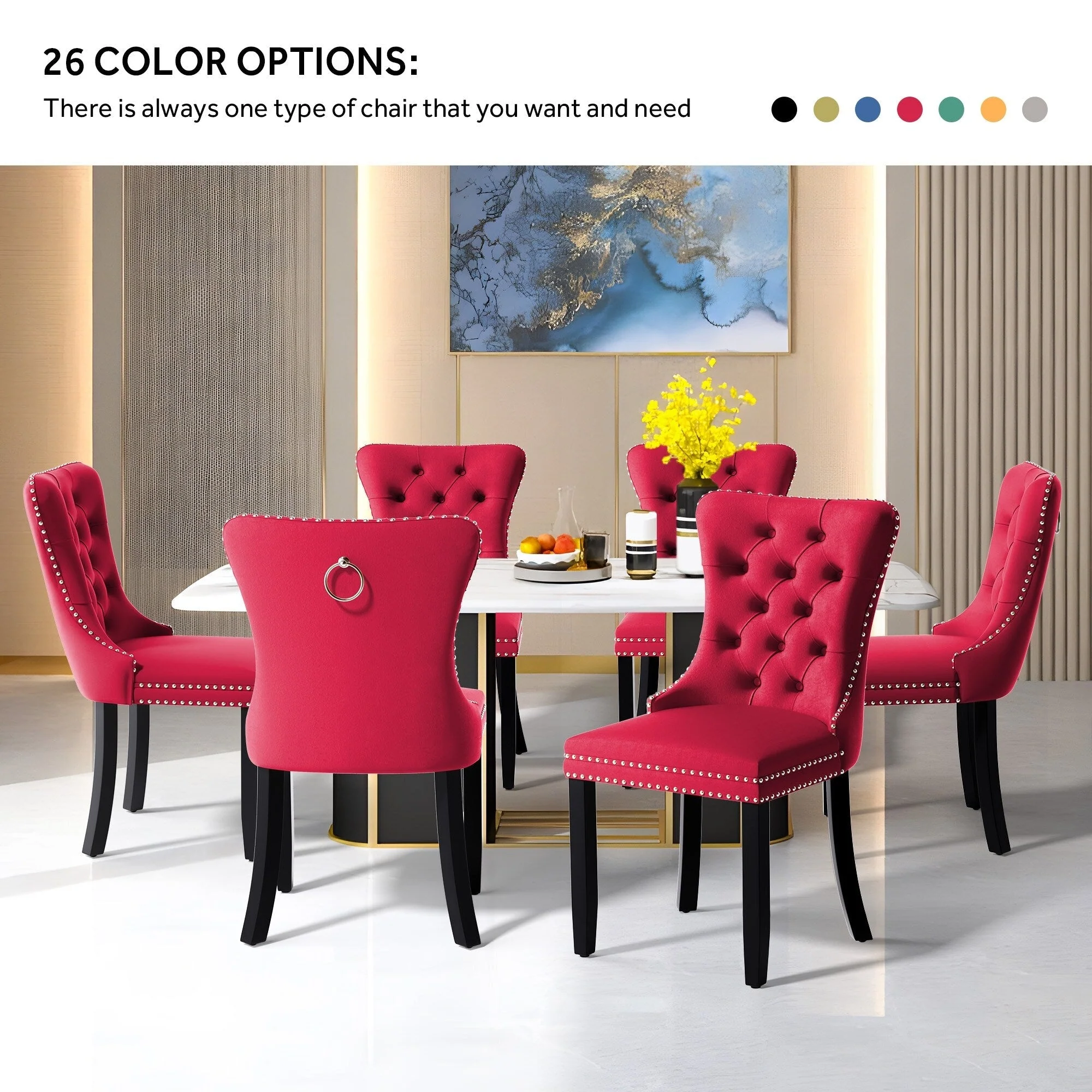 Upholstered Tufted Velvet Dining Chair with Solid Wood Legs Set of 6