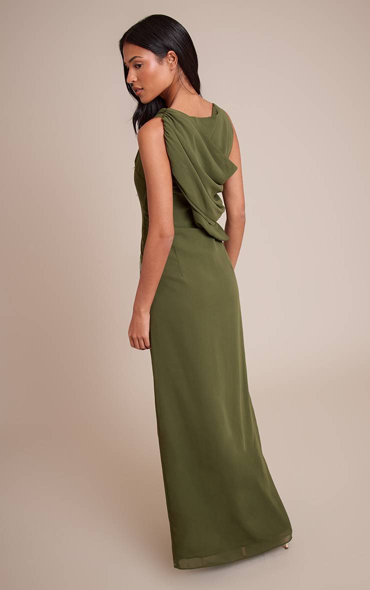 Kaki Robe Longue Grande Taille En Mousseline Avec Détail Cache-cœur