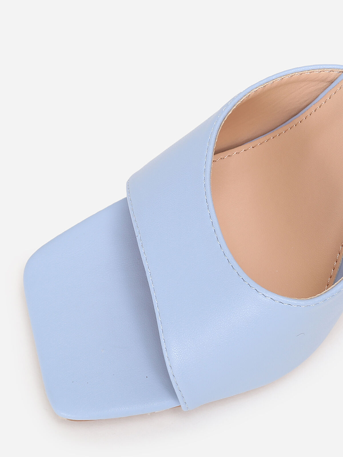 Mules en simili à large talon triangle- Bleu clair