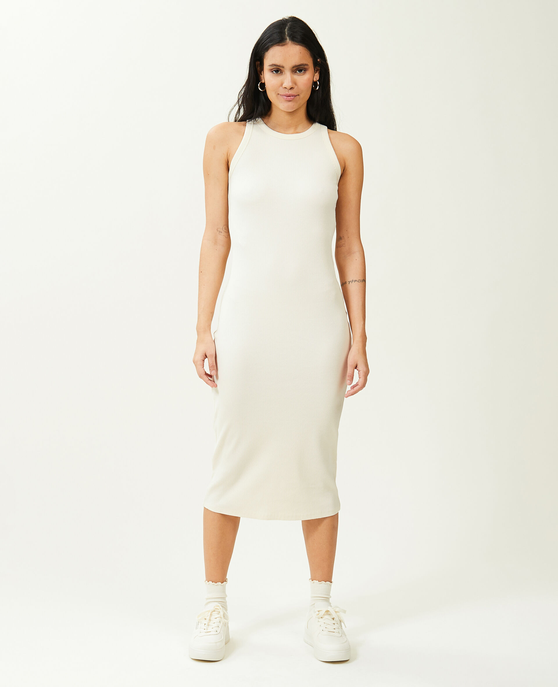 Robe débardeur maille côtelée - Écru