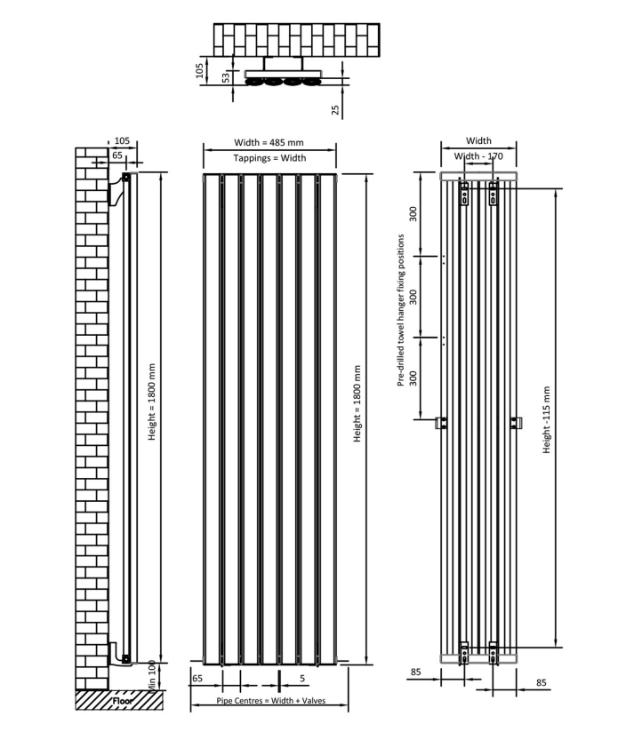 Eastbrook Sandhurst radiator 50x180cm aluminium 1577W antraciet