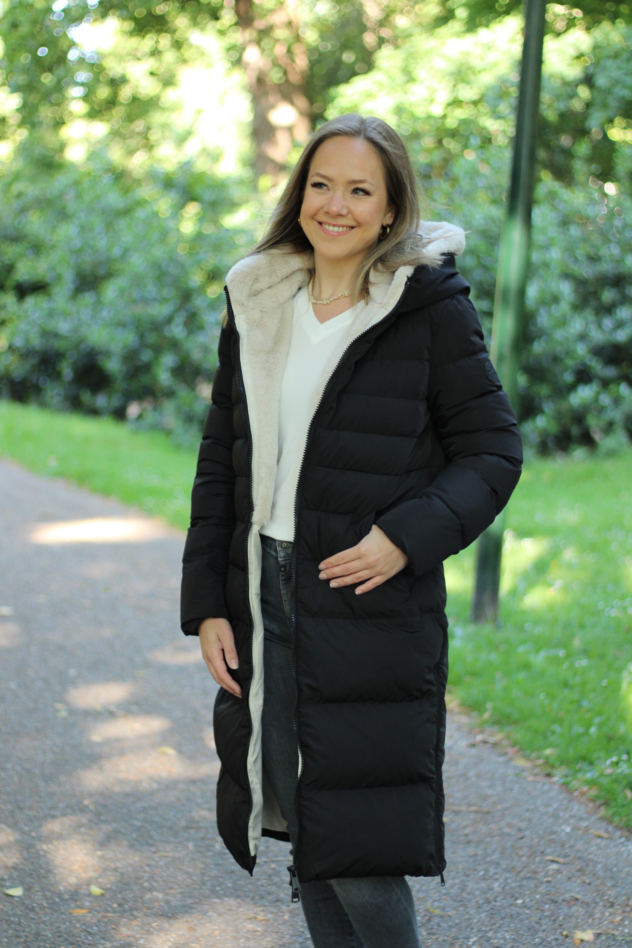 Rino & Pelle - Keila Fur Long Padded Hooded Coat - Black/Stone