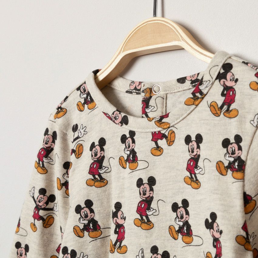 T-shirt manches longues imprimé Mickey all-over - Ecru