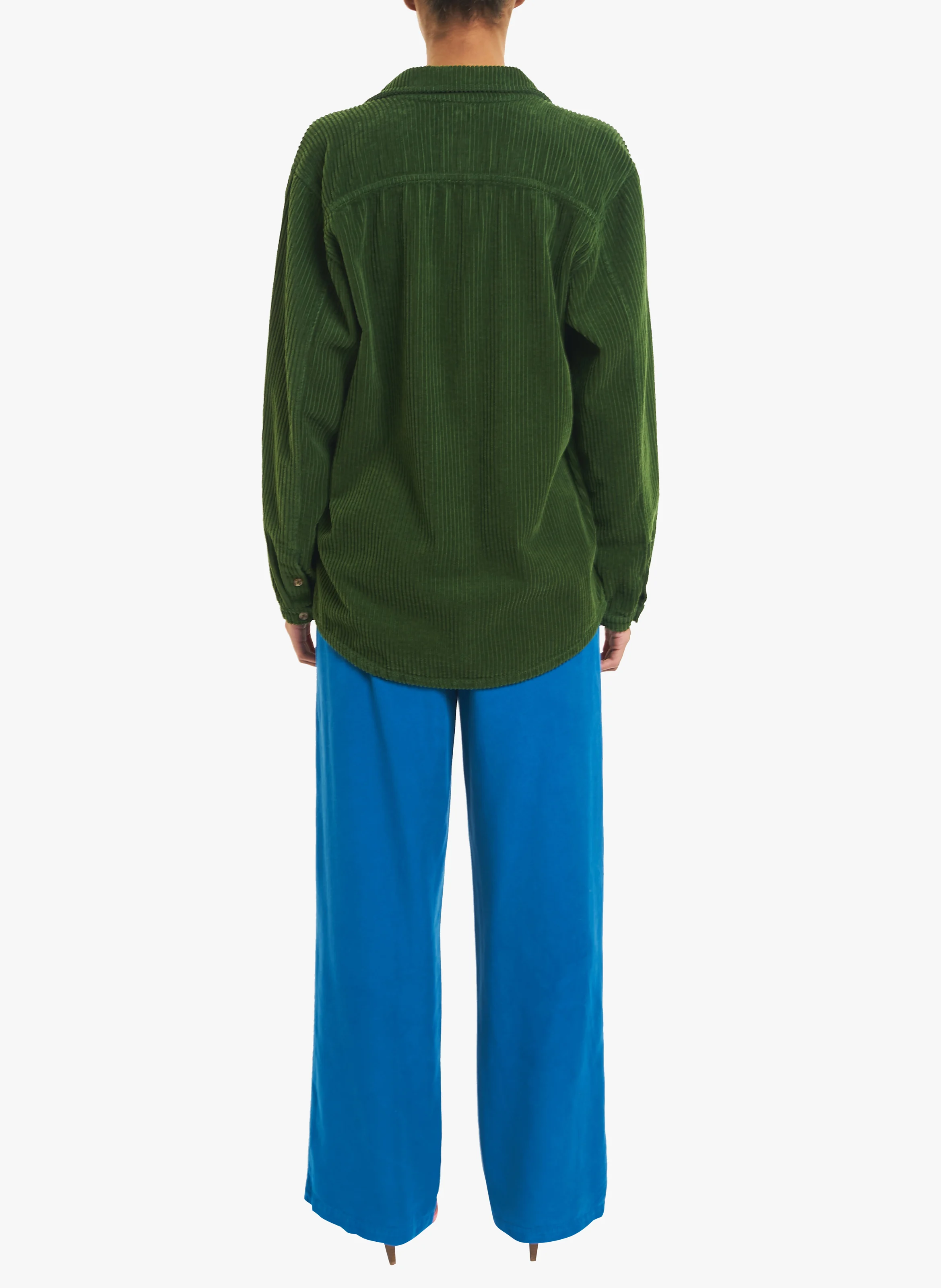 Chemise col classique en velours côtelé et coton| Vert
