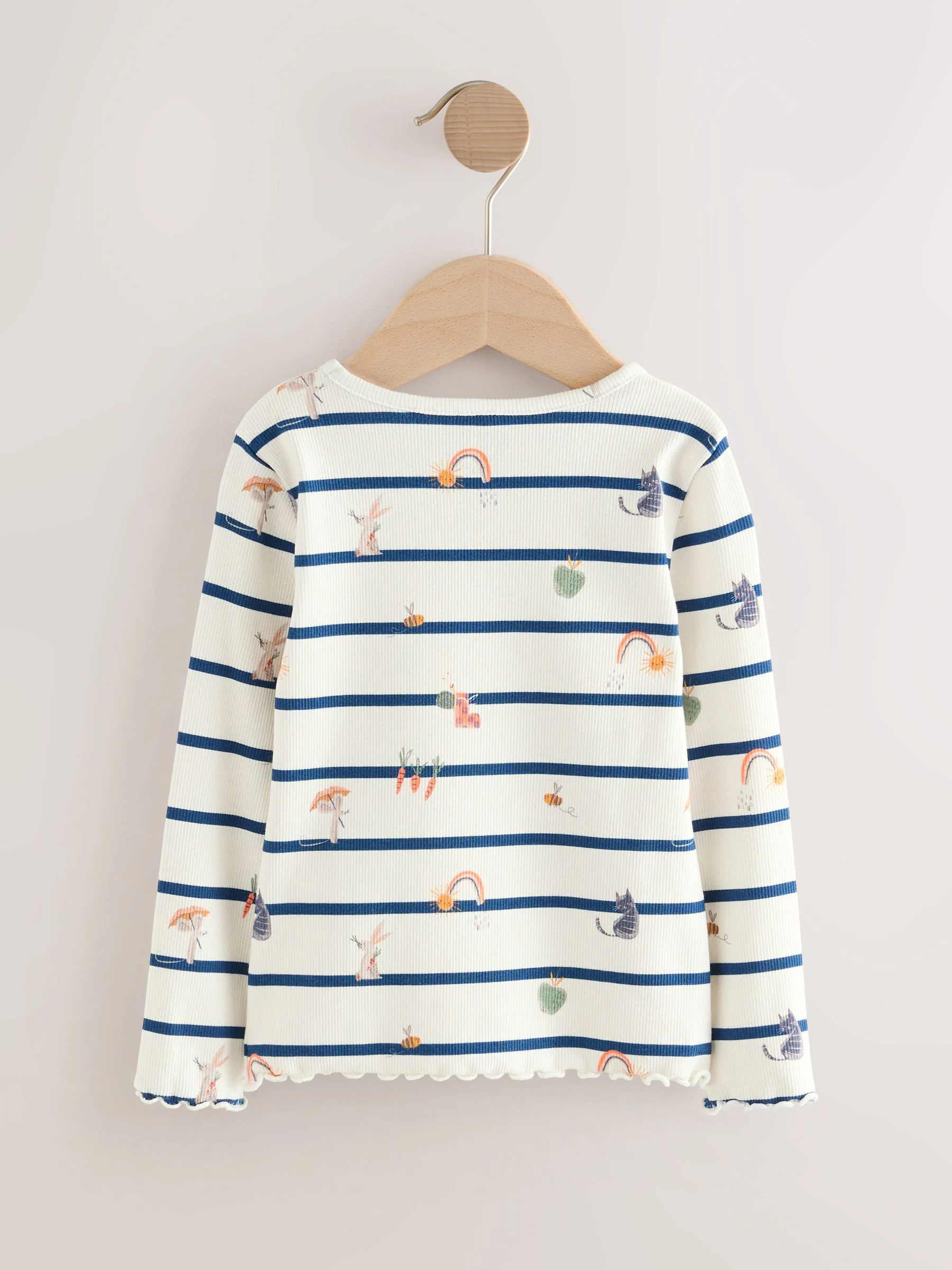 Ecru/Navy Stripe Character - Geribbeld T-shirt met lange mouwen (3mnd-7jr)