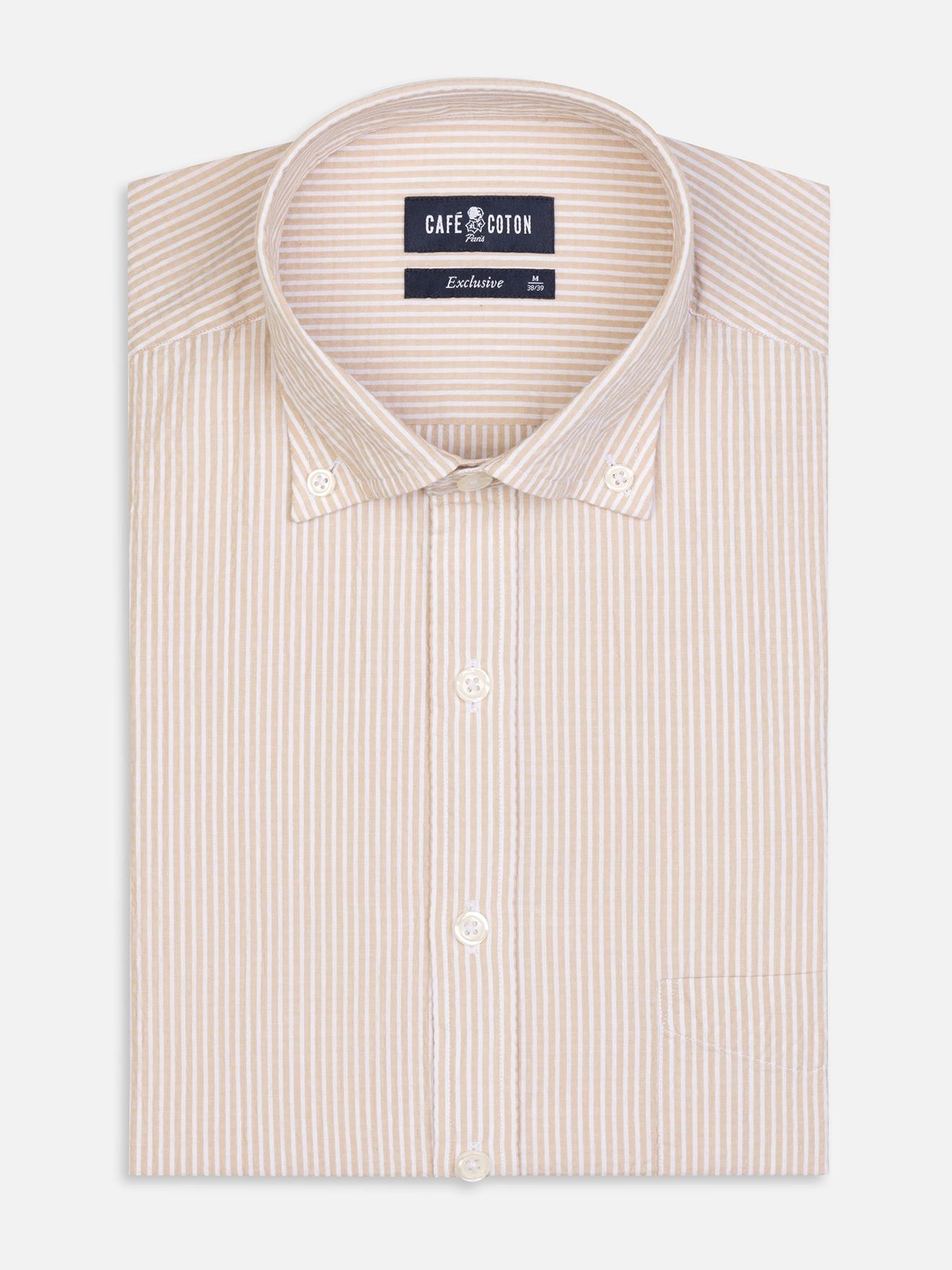 Chemise Hugh en seersucker sable- Col Boutonné