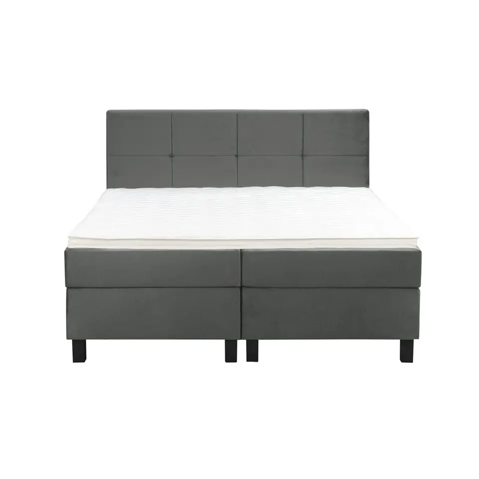 Boxspring Liv geblokt - grijs - 160x200 cm - vierkante poot