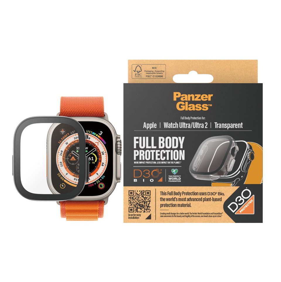 PanzerGlass - Skærmbeskyttelse med D3O Full Body Apple Watch Ultra - 49mm - Transparent