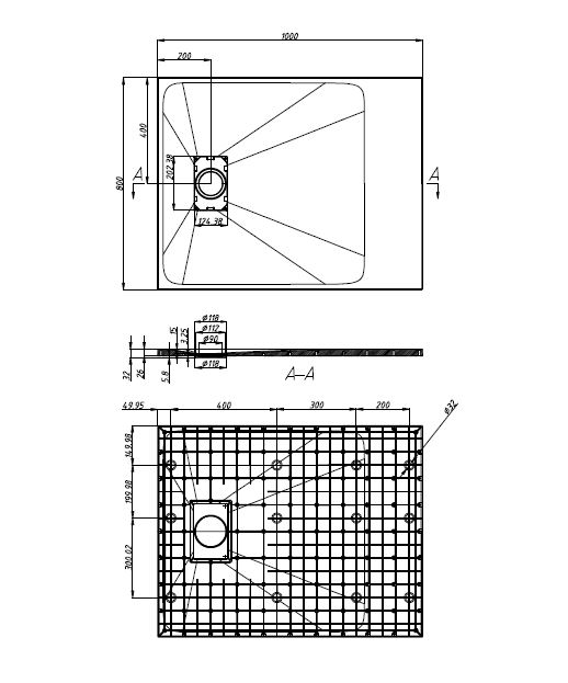 Badstuber Stenn douchebak 100x80cm grijs