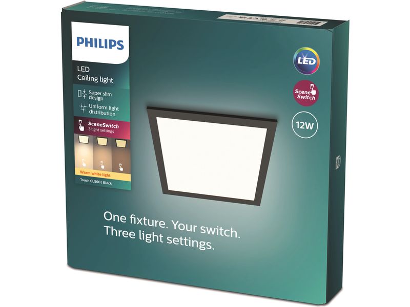 Philips Touch Deckenleuchte SceneSwitch eckig 12W 2700K sch Quadratische LED-Leuchte mit Lichtanpassung