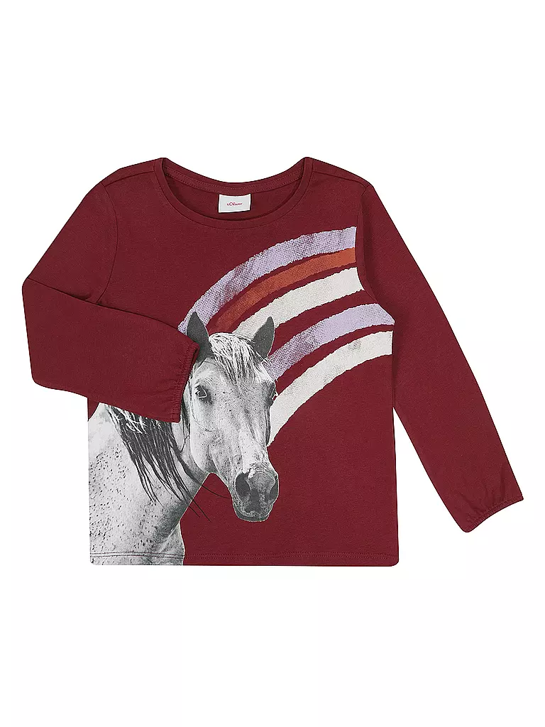 S.OLIVER Mädchen Langarmshirt PFERD dunkelrot