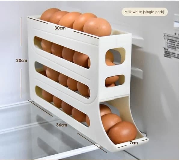 4 Levels Eggbeholder for kjøleskap, eggedispenser, eggholder, eggoppbevaring for 30 egg,