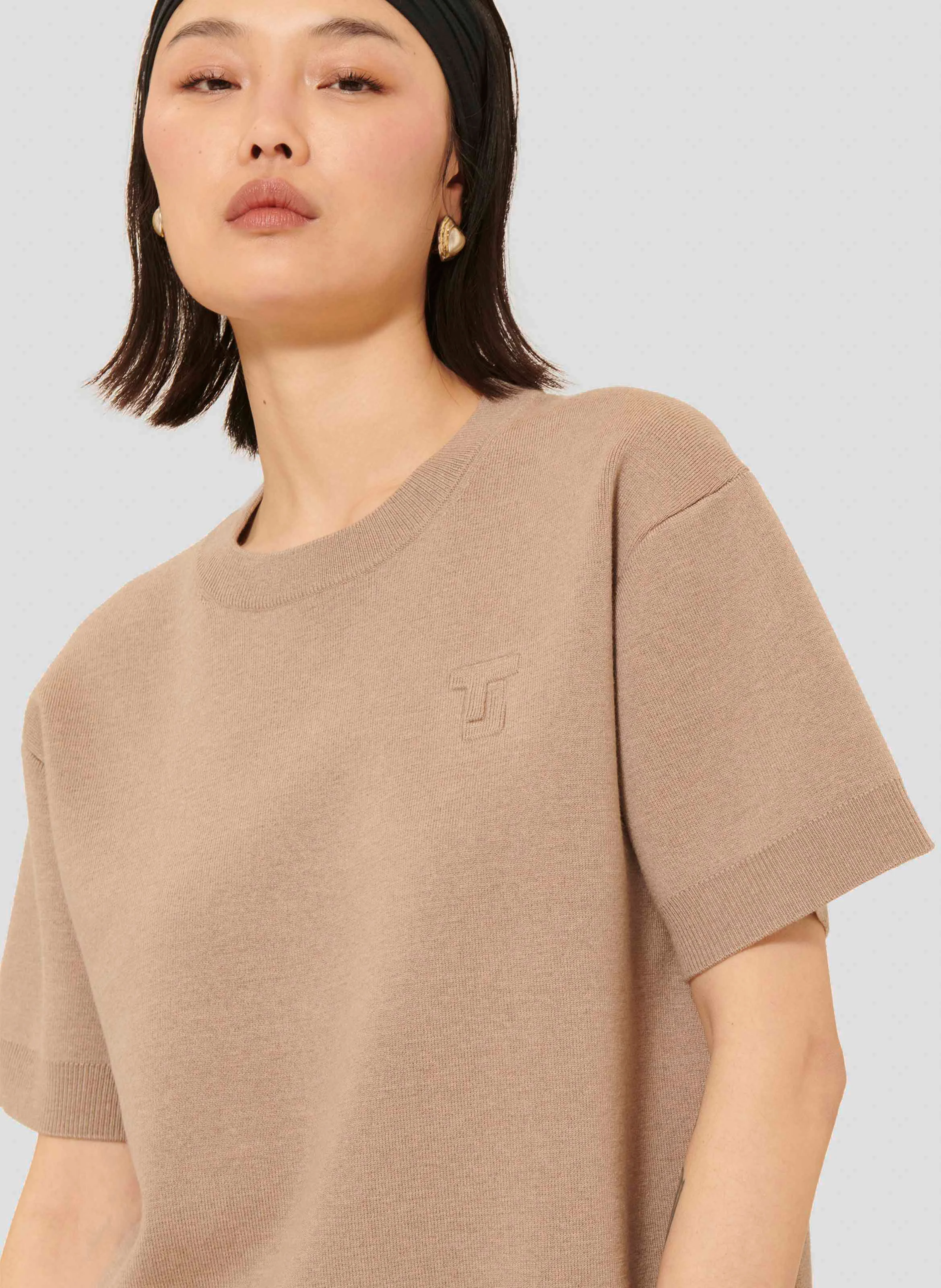 PAMELIA - Pull droit en laine mélangée | Marron