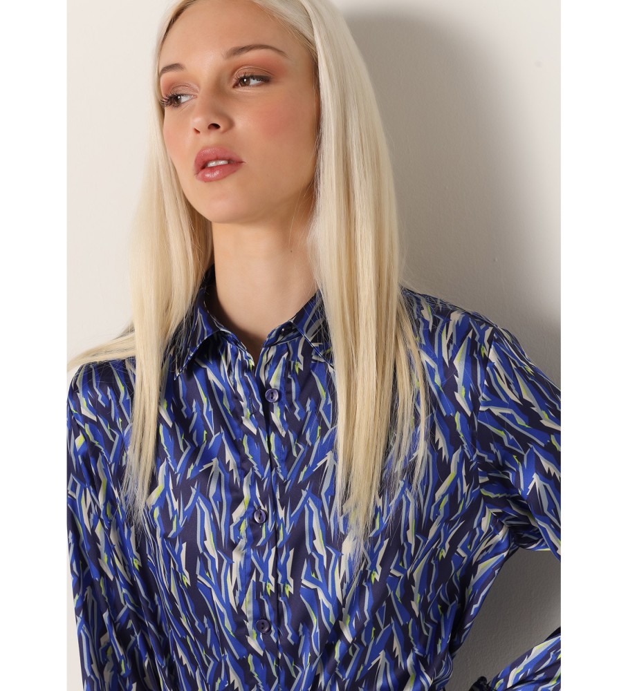 Victorio & Lucchino, Vestido midi de cetim com estampa animal abstrata azul V&L