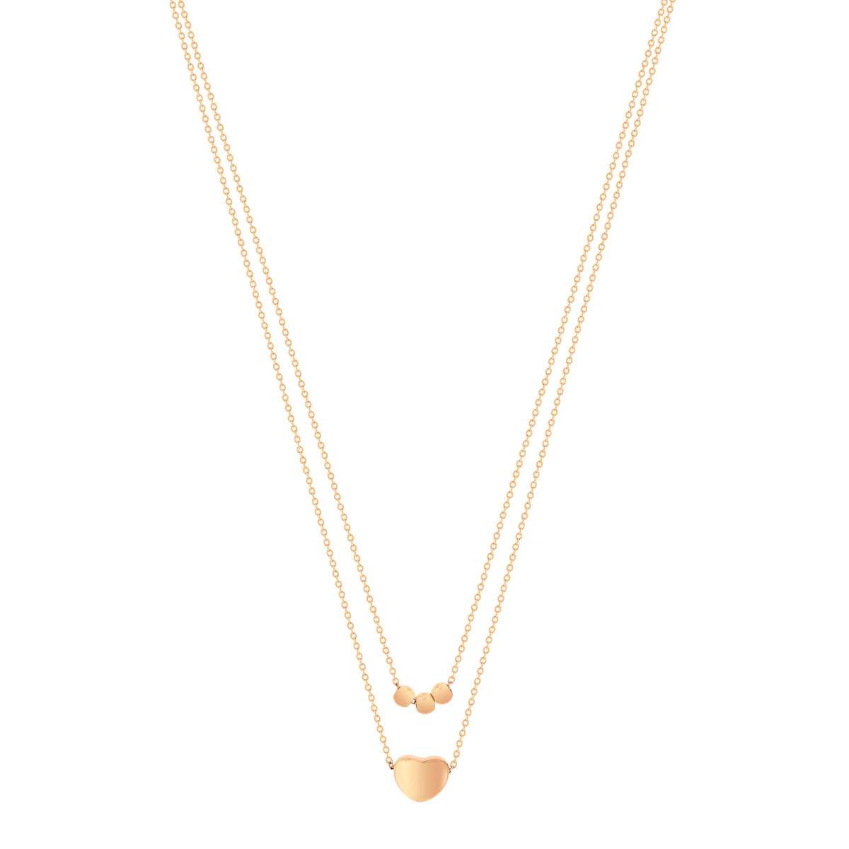 Collier acier doré rose boule et coeur 45 cm