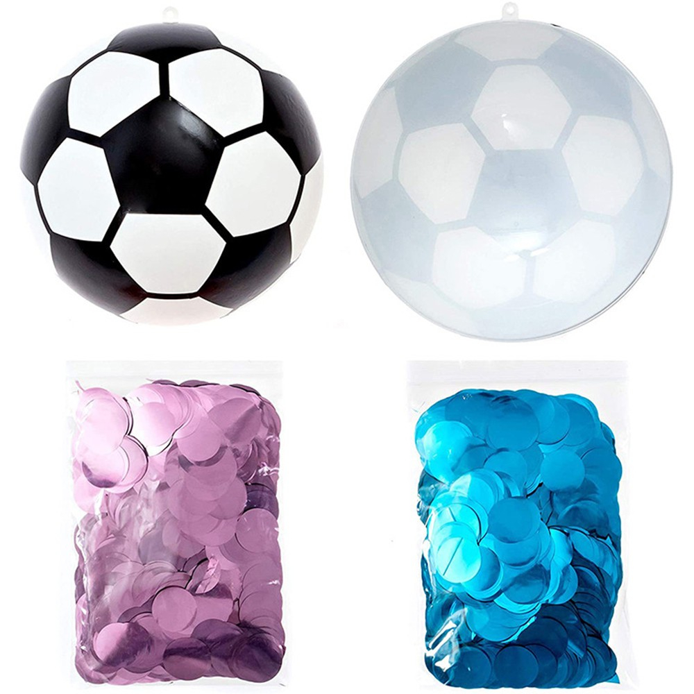 (Ø14cm) Gender Reveal Fussball Baby Shower Party Ball mit Konfetti - Schwarz / Weiss