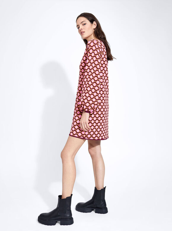 Vestido de malha jacquard - Rosa