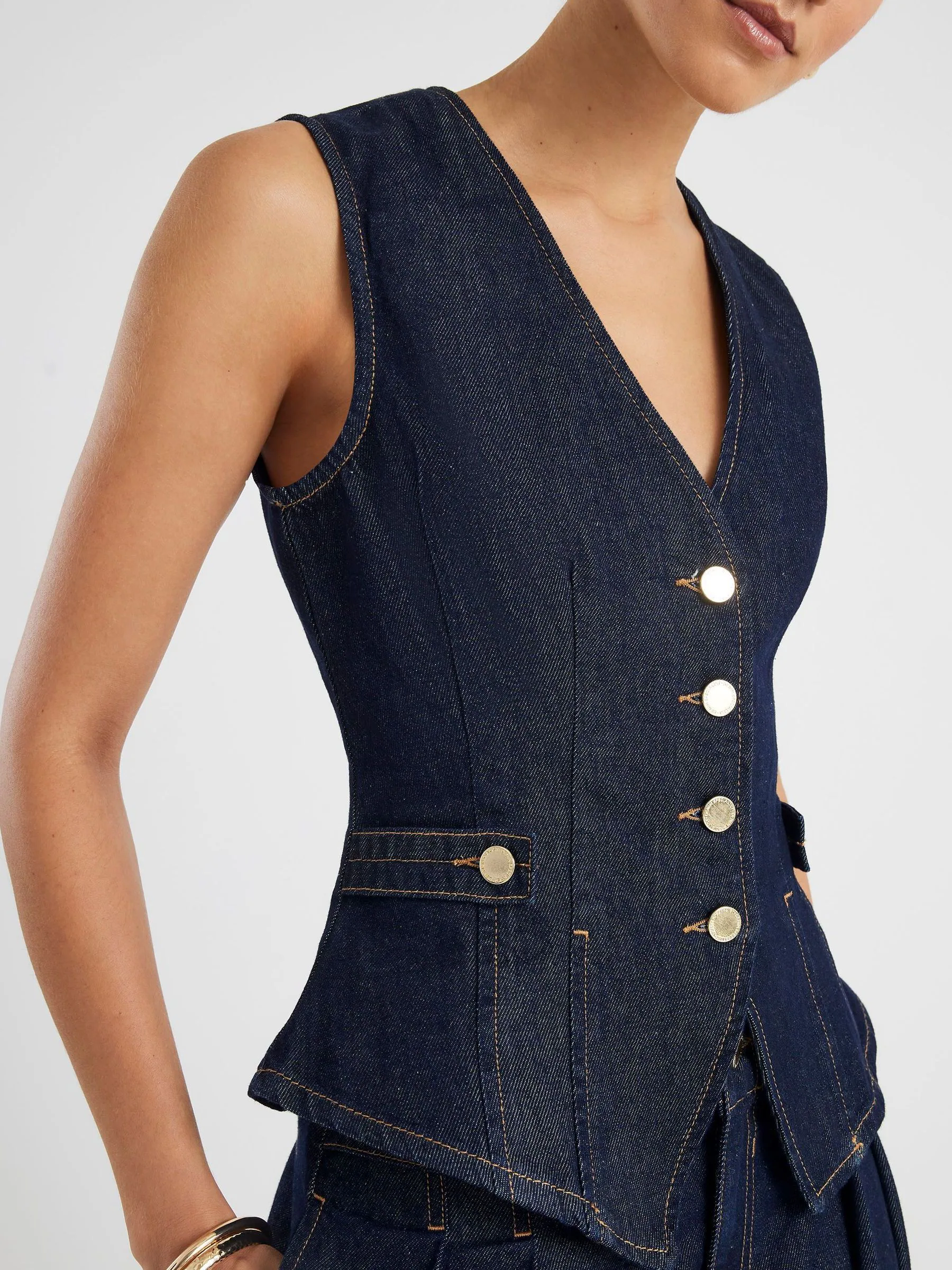 River Island Fitted Tab Detail Denim Waistcoat