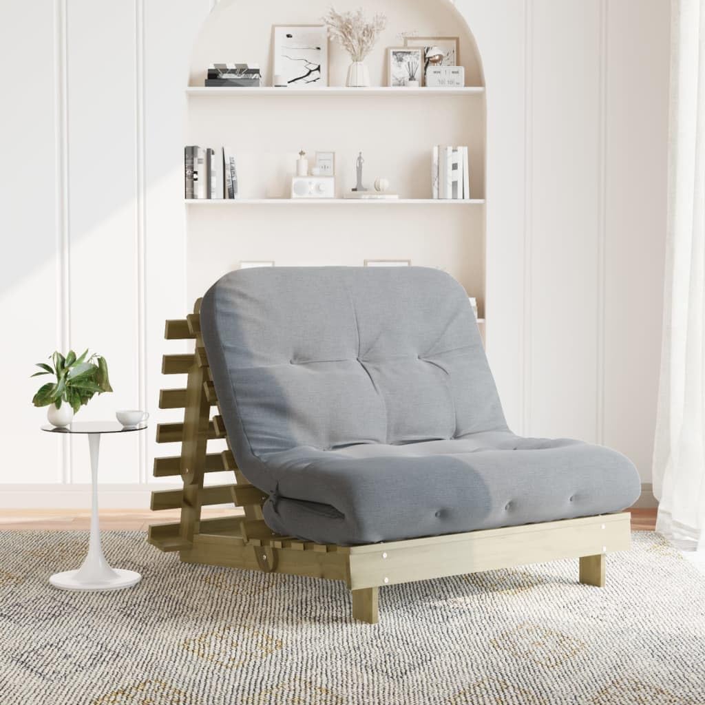 Gecheer Futon Schlafsofa mit Matratze, verstellbare Rückenlehne, 100x206x11 cm Kieferholz, für Wohnzimmer, Schlafzimmer oder Gästezimmer