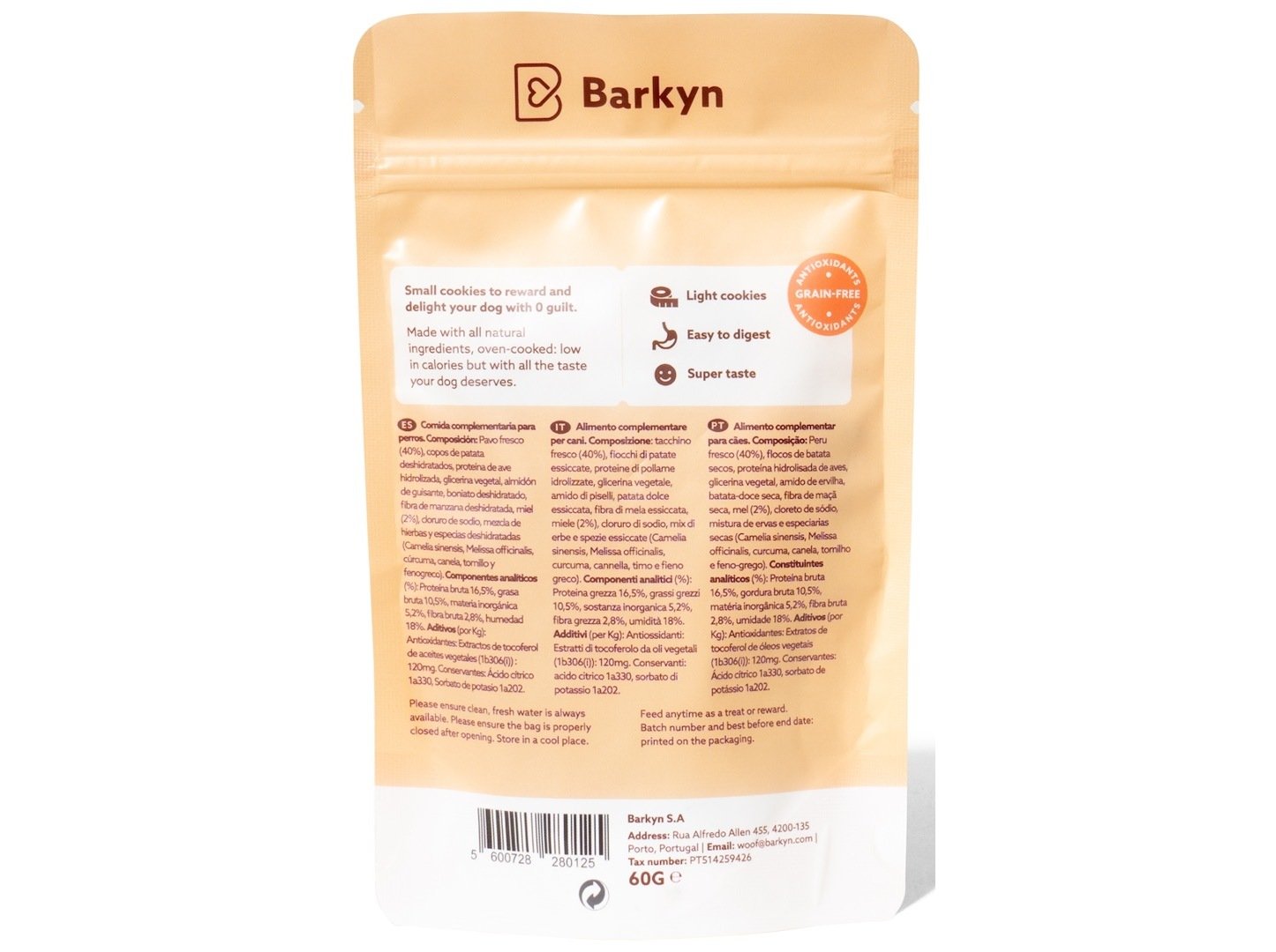 SNACKS PARA CÃO BARKYN MEL E CANELA 60G