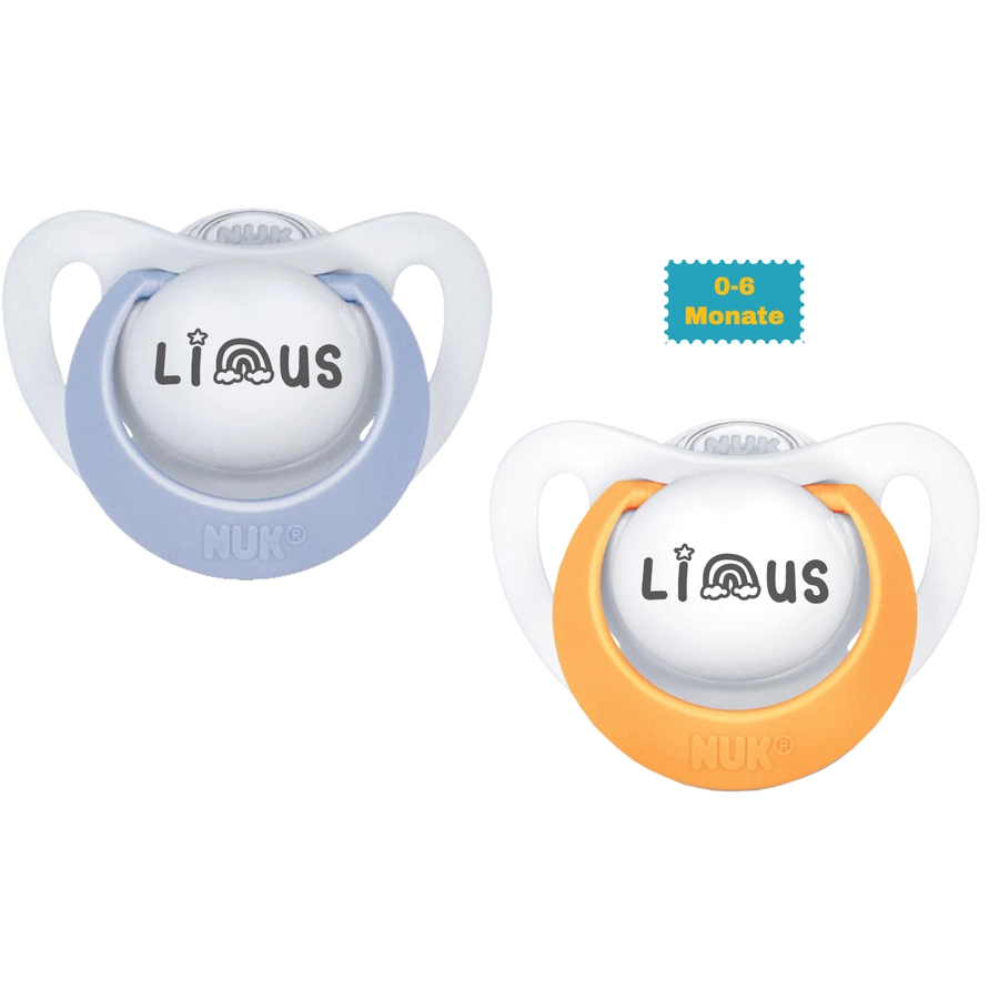 Schnullireich Schnuller mit Namen  Namensschnuller NUK Genius Rainbow – 2er Set (Junge) Weiß