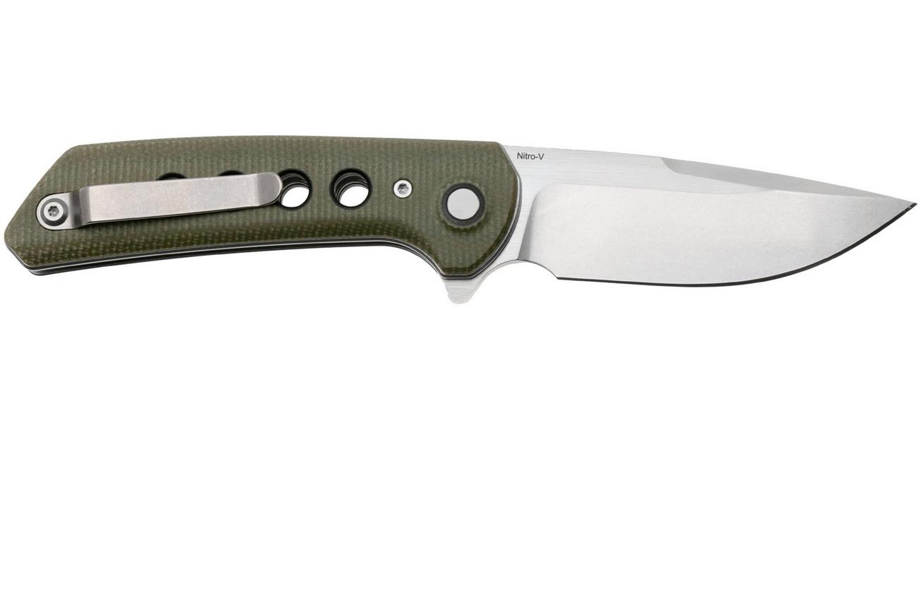 Reate PL-XF Stonewashed NItro-V, Green Micarta, zakmes