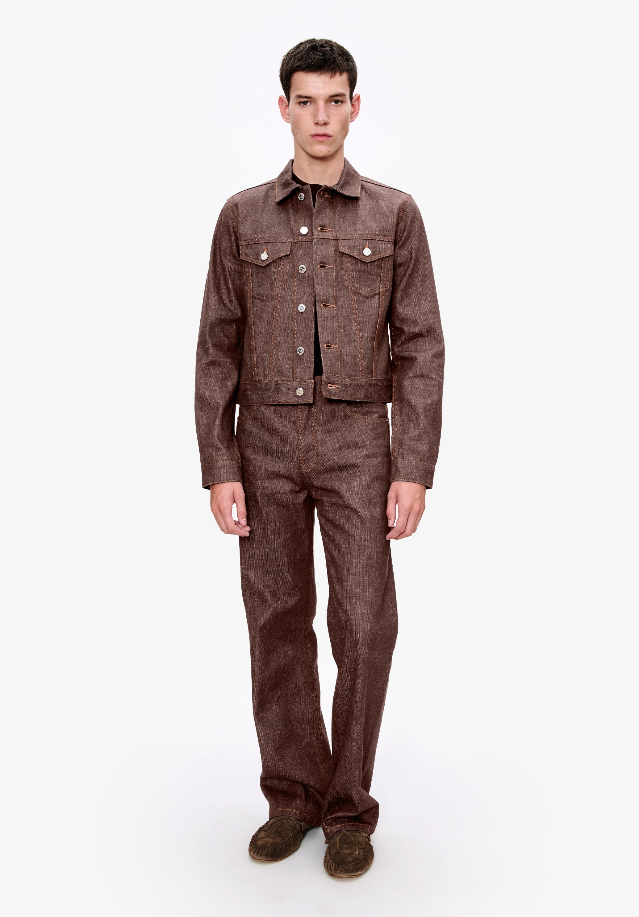 Veste marron foncé en denim japonais - Marron fonce