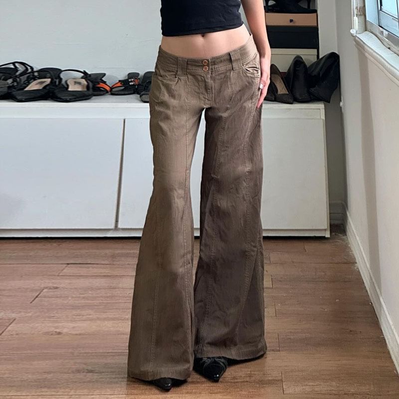 Honet - Lage taille effen rechte jeans met wijde pijpen