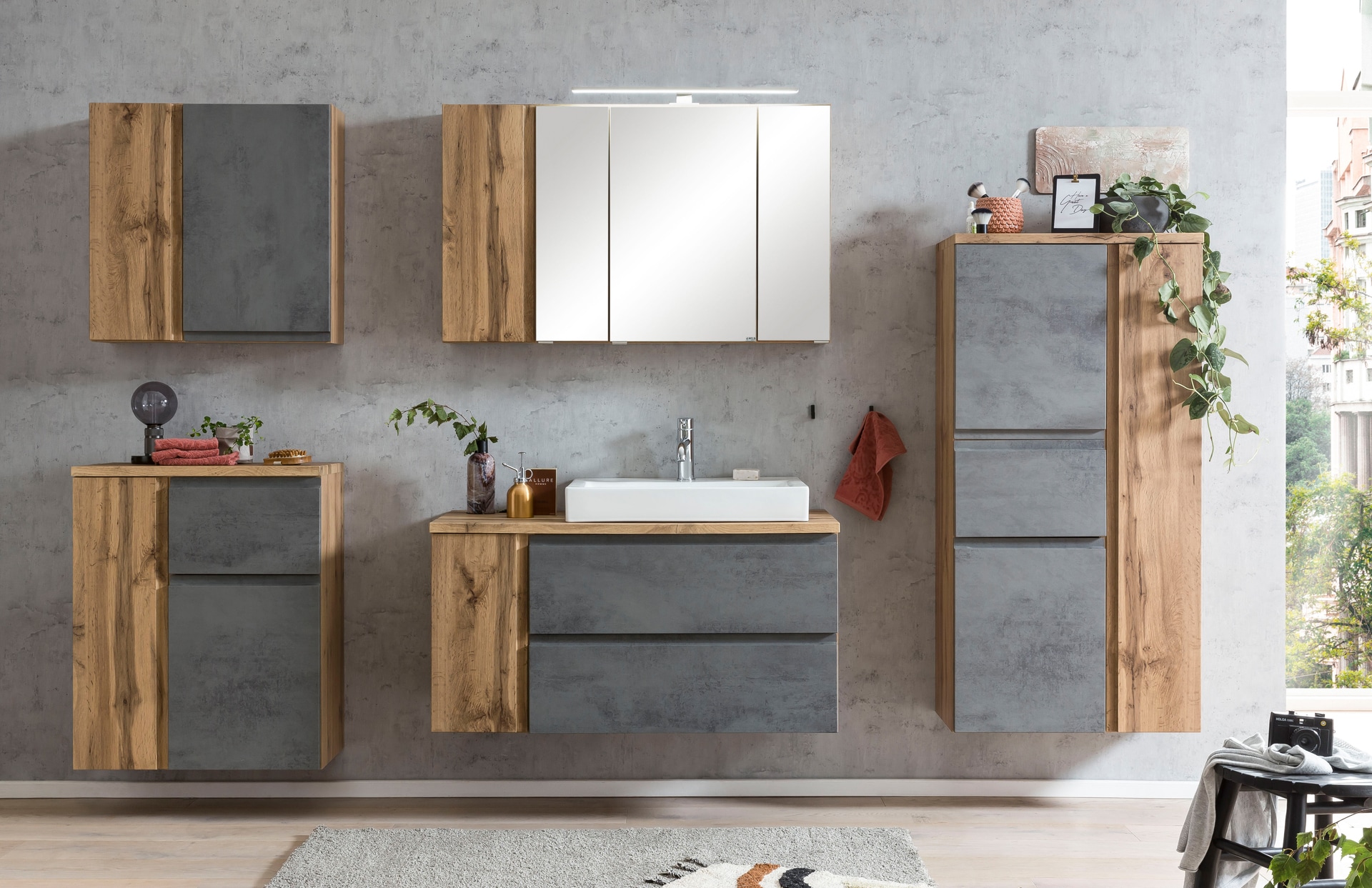 Midischrank Gent hellgrau/braun B/H/T 65x130x35 cm