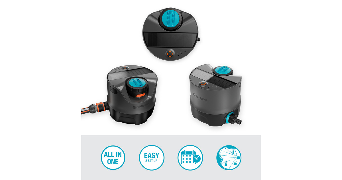 GARDENAIrrigatiesysteem AquaPrecise op zonne-energie voor gazon sprinklersysteem  (Grijs/turquoise, Sproeioppervlak 320 m²)