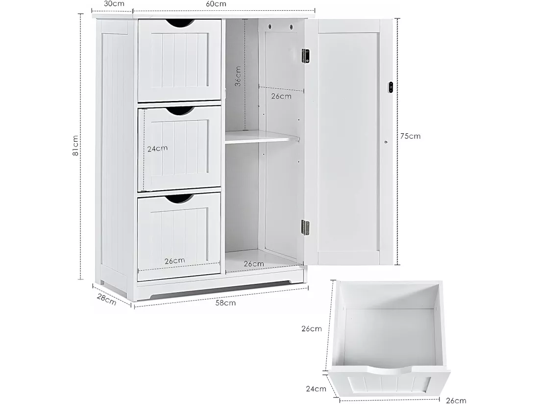 Meuble de Salle de Bain , 58x28x81cm-Blanc