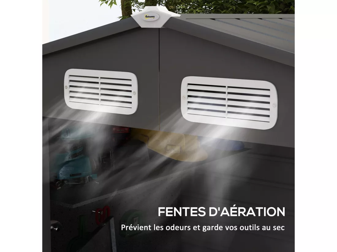 Abri de jardin cabanon dim. 190L x 131l x 188H cm porte verrouillable ventilations tôle acier ondulé gris