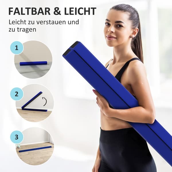 236 cm sammenleggbar balansebjelke, bærbar gymnastikkbjelke, sklisikre balansebjelke, gymnastikk- og balansebjelke opptil 80 kg, for barn fra 3 år og