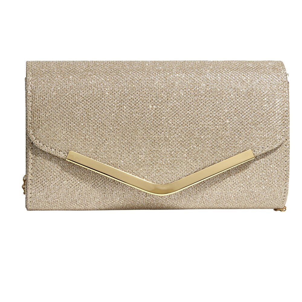 Sac pochette femme strass avec bandoulière chaîne amovible - 2 modèles noir ou doré