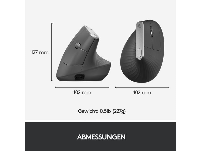 Logitech Ergonomische Maus MX Vertical Kabellose Maus mit ergonomischer, vertikaler Handpositionierung