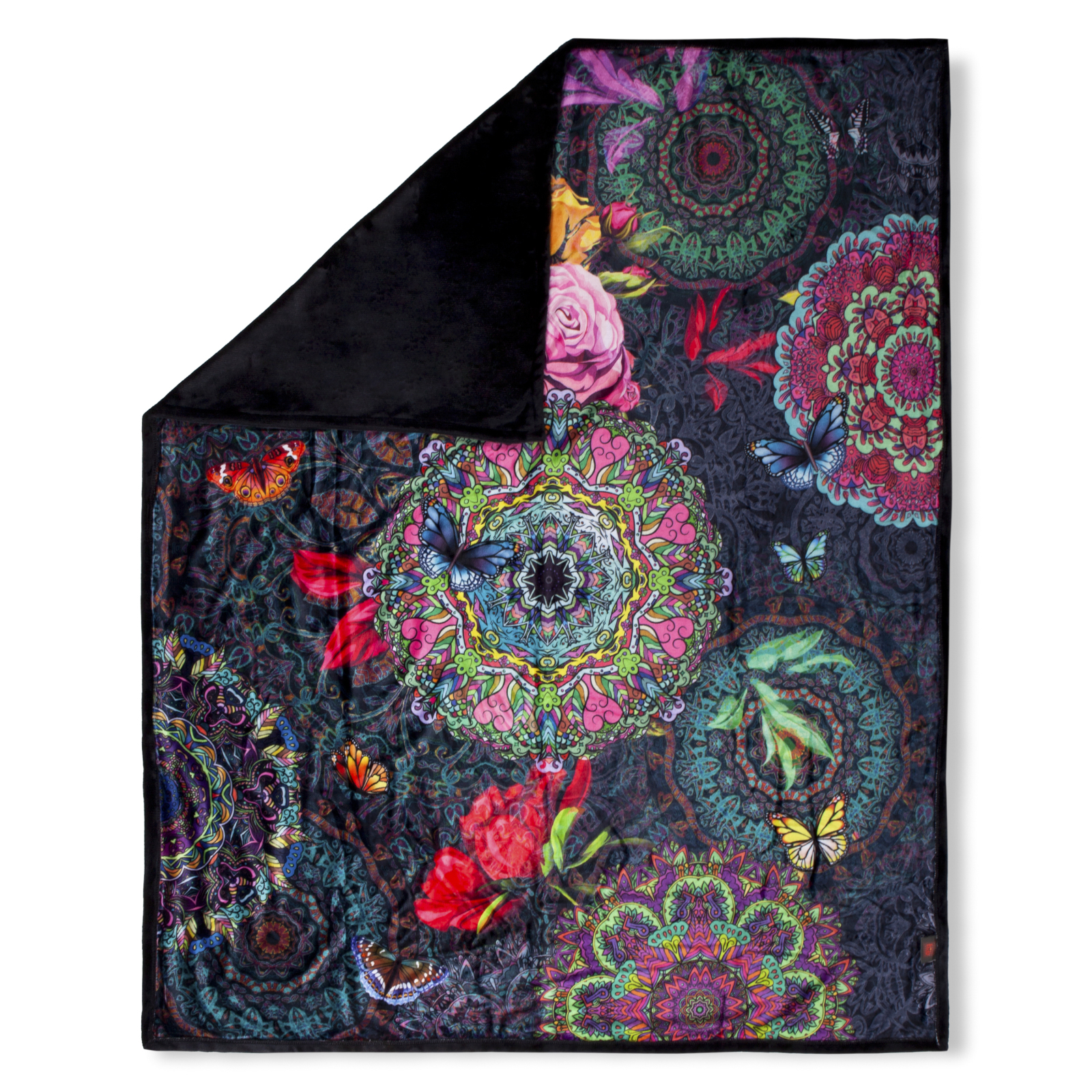 Wohndecke - schwarz-bunt - Mandala - 130x160 cm