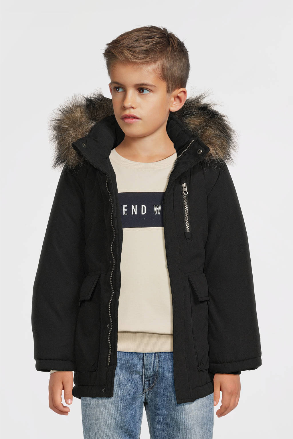 NAME IT gewatteerde winterjas NMMMASTER zwart