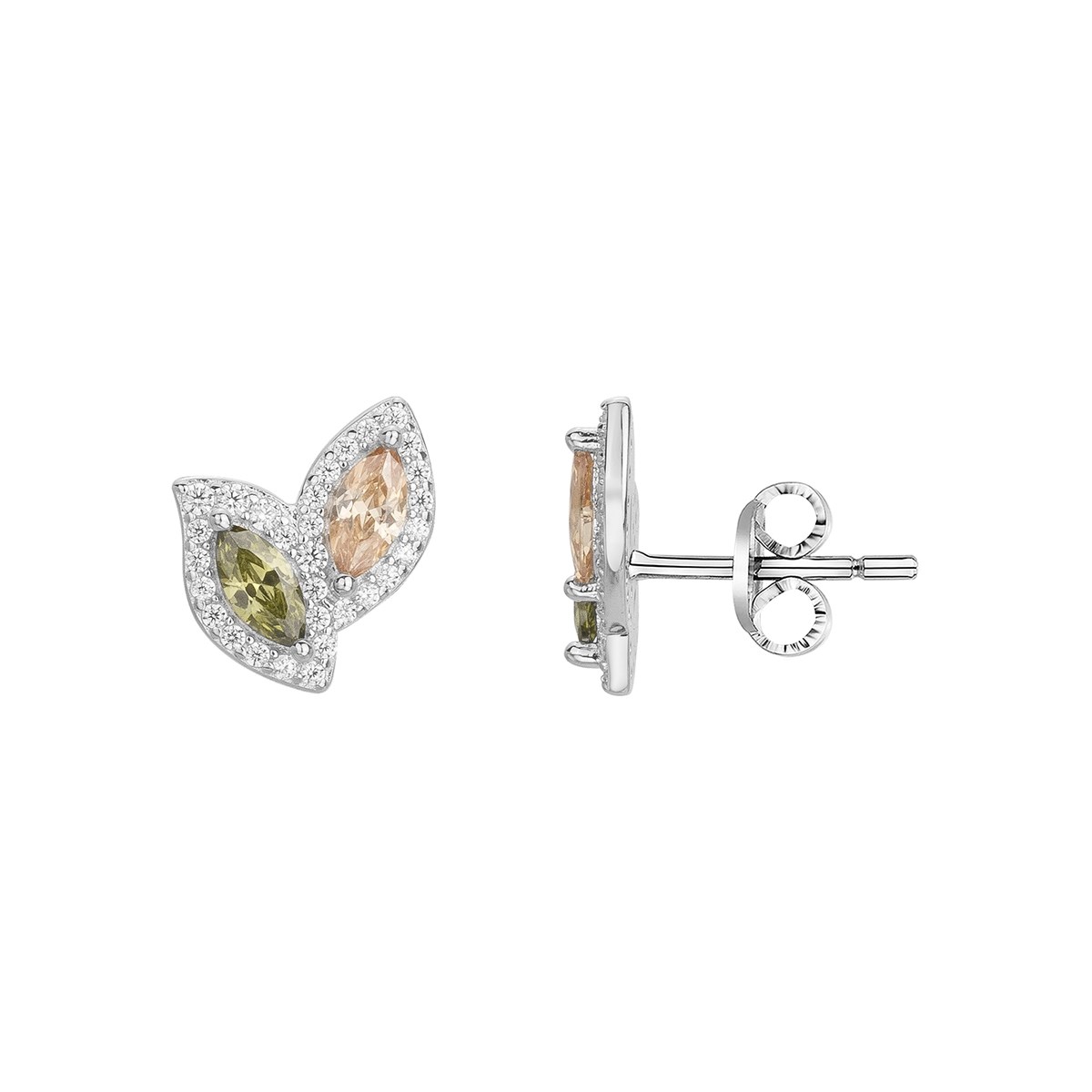 Boucles d'oreilles puces en Argent avec oxyde de zirconium multicolore